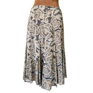 Context Petite Skirt 100% Silk Floral Size 4P Lined Y2K Zip Closure Brown Tan